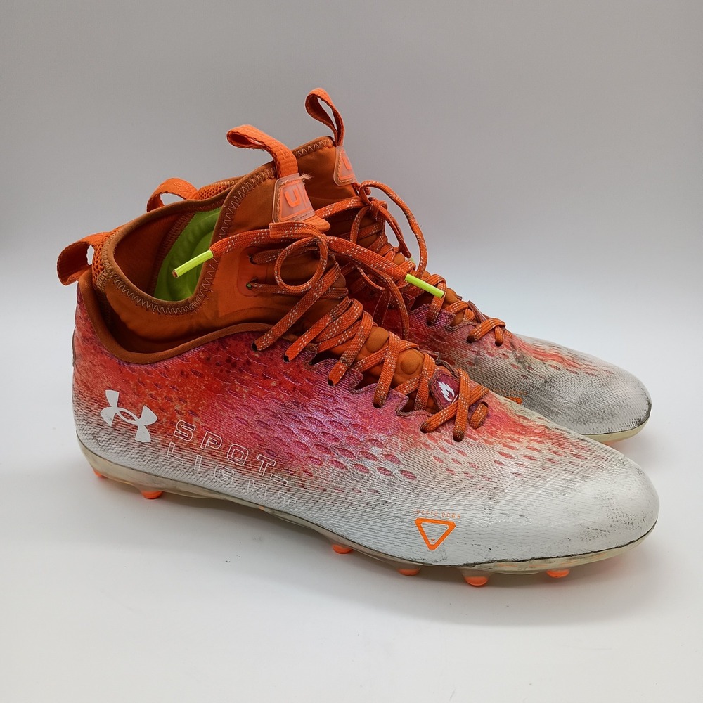 Under Armour Spotlight Mens Football Cleats Orange White Size 10 Mid Top Shoes